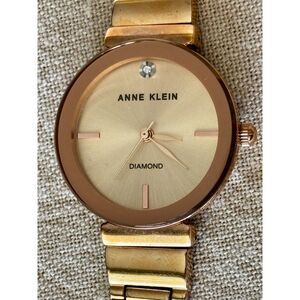 Anne Klein Y121E quartz diamond gold women's watch, new battery